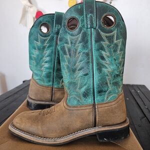 Smoky Mountain Youth 4 Turquoise Blue Green Brown Leather Western Cowboy Boots